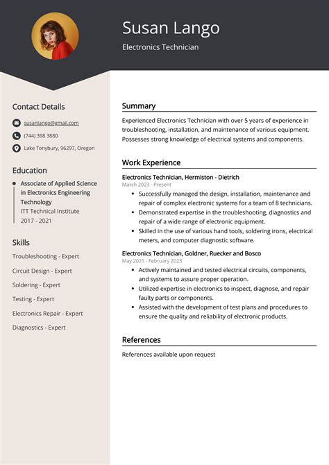 electronic technician resume|Electronic Technician Resume Example for 2024 (Skills.